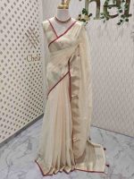 Soft silk with a plain body and foliage -inspired zari-woven border - Image 3