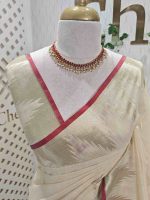 Soft silk with a plain body and foliage -inspired zari-woven border - Image 2