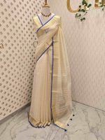 Soft silk with checks and zari-woven border with contrast edge - Image 4