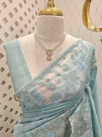 Semi tussar with cow and floral applique work on boarder - Image 11