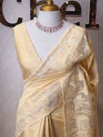 Semi tussar with cow and floral applique work on boarder - Image 2