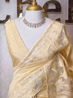 Semi tussar with cow and floral applique work on boarder - Image 3