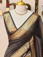 Tissue Banarasi with traditional zari woven border and checkered body - Image 9