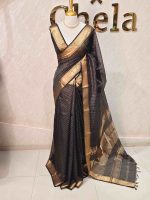 Tissue Banarasi with traditional zari woven border and checkered body - Image 6