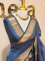 Tissue Banarasi with traditional zari woven border and checkered body - Image 15