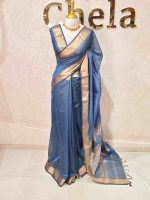 Tissue Banarasi with traditional zari woven border and checkered body - Image 17
