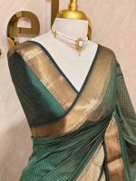 Tissue Banarasi with traditional zari woven border and checkered body - Image 20