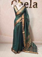 Tissue Banarasi with traditional zari woven border and checkered body - Image 21
