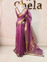 Tissue Banarasi with traditional zari woven border and checkered body - Image 11