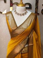 Tissue Banarasi with traditional zari woven border and checkered body - Image 5