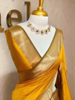 Tissue Banarasi with traditional zari woven border and checkered body - Image 4