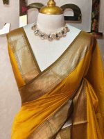Tissue Banarasi with traditional zari woven border and checkered body