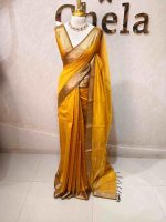 Tissue Banarasi with traditional zari woven border and checkered body - Image 2