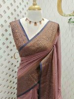 Tissue silk with small check pattern body and paisley design on the border - Image 25