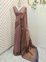 Tissue silk with small check pattern body and paisley design on the border - Image 26