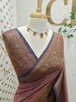 Tissue silk with small check pattern body and paisley design on the border - Image 27