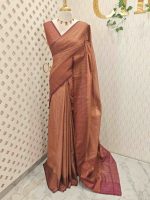Tissue silk with micro check body and zig zag like pattern border - Image 31