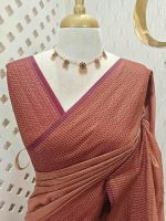 Tissue silk with micro check body and zig zag like pattern border - Image 32