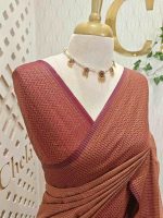 Tissue silk with micro check body and zig zag like pattern border - Image 33