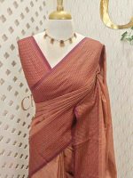 Tissue silk with micro check body and zig zag like pattern border - Image 34