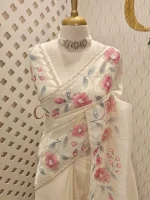 Tissue with digital floral print and cut beaded border wiith pearl scallop - Image 4