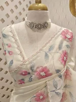 Tissue with digital floral print and cut beaded border wiith pearl scallop - Image 5