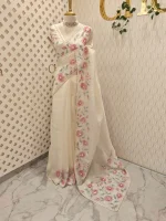 Tissue with digital floral print and cut beaded border wiith pearl scallop - Image 6
