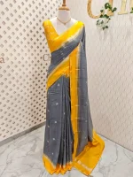 Viscose with contrast border and small zari checks and buttas on the body - Image 12