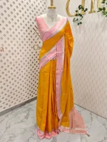 Viscose with contrast border and small zari checks and buttas on the body - Image 3