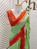 Viscose with contrast border and small zari checks and buttas on the body - Image 4