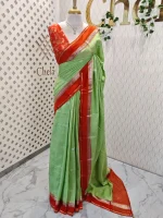 Viscose with contrast border and small zari checks and buttas on the body - Image 6
