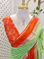 Viscose with contrast border and small zari checks and buttas on the body - Image 5