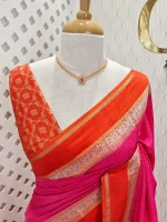 Viscose with contrast border and small zari checks and buttas on the body - Image 8