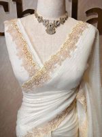 Crushed silk with floral thread work and cut work on borde
