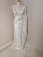 Crushed silk with floral thread work and cut work on borde - Image 3
