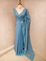 Crushed silk with floral thread work and cut work on borde - Image 6