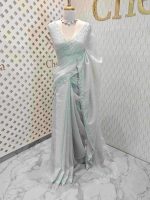 Crushed silk with floral thread work and cut work on borde - Image 9