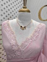 Crushed silk with floral thread work and cut work on borde - Image 11