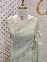 Crushed silk with floral thread work and cut work on borde - Image 13