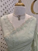 Crushed silk with floral thread work and cut work on borde - Image 14