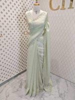 Crushed silk with floral thread work and cut work on borde - Image 15