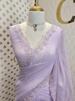 Crushed silk with floral thread work and cut work on borde - Image 16