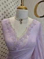 Crushed silk with floral thread work and cut work on borde - Image 17