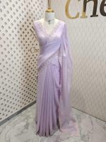 Crushed silk with floral thread work and cut work on borde - Image 18