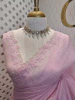 Crushed silk with floral thread work and cut work on borde - Image 20