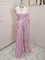 Crushed silk with floral thread work and cut work on borde - Image 21