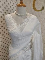 Crushed silk with floral thread work and cut work on borde - Image 22