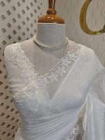 Crushed silk with floral thread work and cut work on borde - Image 23