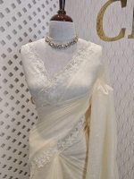 Crushed silk with floral thread work and cut work on borde - Image 25