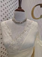 Crushed silk with floral thread work and cut work on borde - Image 26